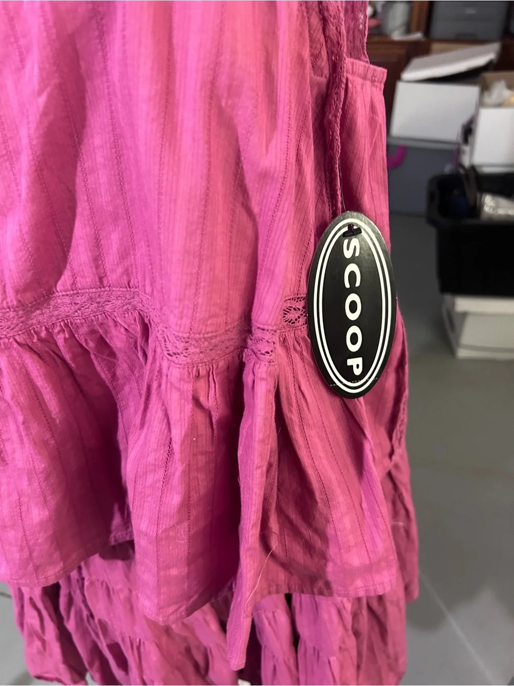 Women’s Fuchsia Tiered blouse and matching skort  - with statement necklace